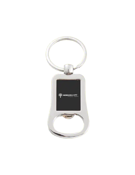 Silver & Black Bottle Opener Keychain w/Nebraska City Logo