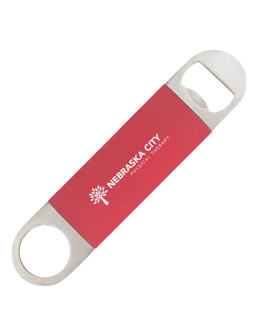 Red Bottle Opener with Silicone Grip w/Nebraska City Logo
