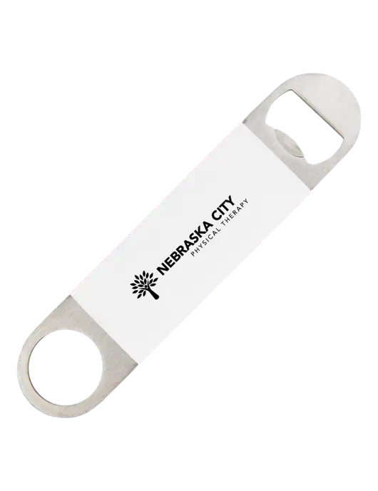 White Bottle Opener with Silicone Grip w/Nebraska City Logo