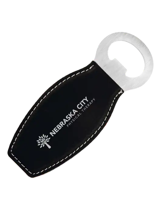 Black Leatherette Bottle Opener with Magnet w/Nebraska City Logo