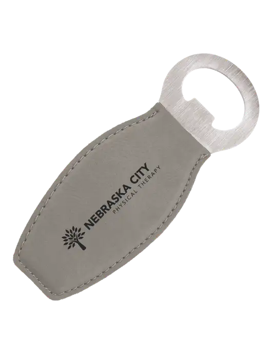Grey Leatherette Bottle Opener with Magnet w/Nebraska City Logo