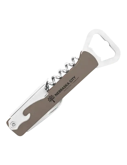 Grey Leatherette Wine Bottle Opener w/Nebraska City Logo