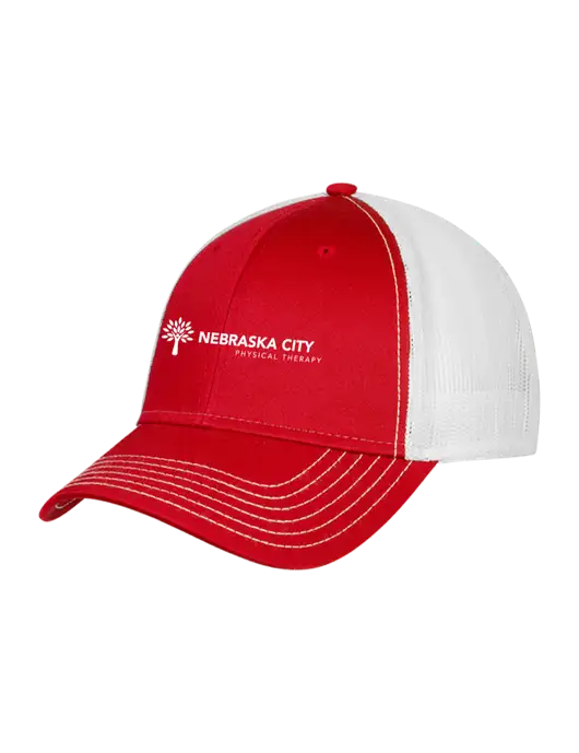 Red/White Mesh Trucker Cap Snap Back w/Nebraska City Logo