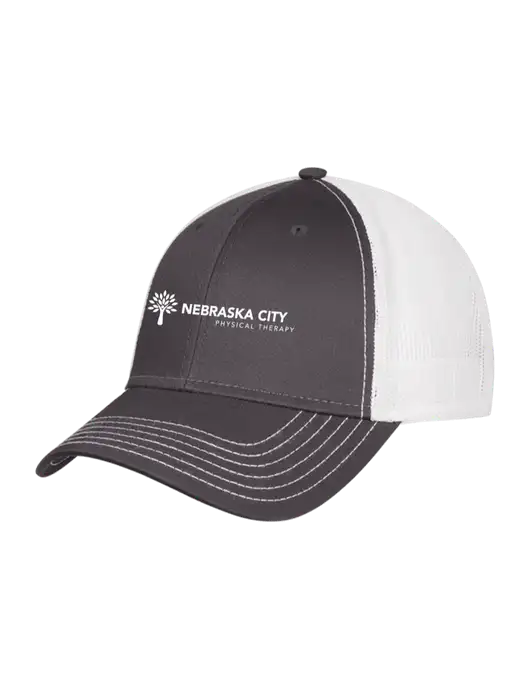 Dark Grey/White Mesh Trucker Cap Snap Back w/Nebraska City Logo