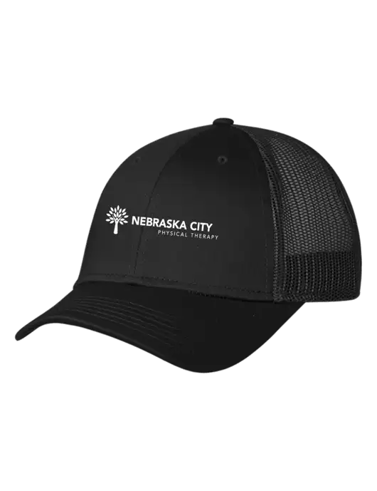 Black Mesh Trucker Cap Snap Back w/Nebraska City Logo