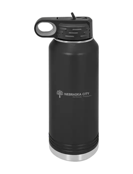Polar Camel 32 oz Powder Coated Black Vacuum Insulated Water Bottle w/Nebraska City Logo