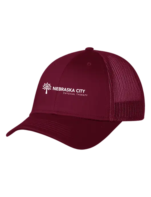 Maroon Mesh Trucker Cap Snap Back w/Nebraska City Logo