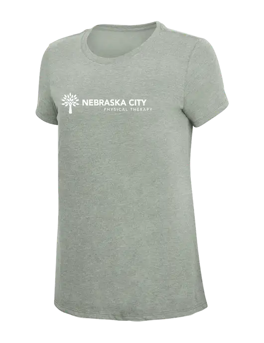 Womens Simply Soft Heathered Light Grey 4.5oz Poly/Combed Ring Spun Cotton T-Shirt w/Nebraska City Logo
