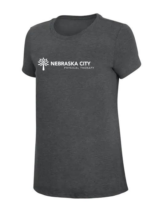 Womens Simply Soft Charcoal 4.5oz Poly/Combed Ring Spun Cotton T-Shirt w/Nebraska City Logo