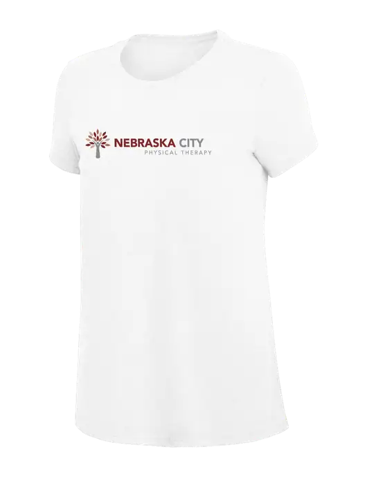 Womens Simply Soft White 4.5oz Poly/Combed Ring Spun Cotton T-Shirt
 w/Nebraska City Logo