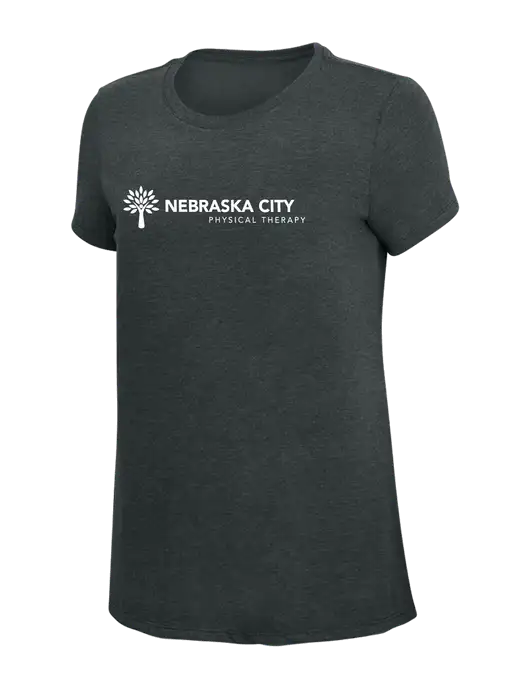 Womens Simply Soft Black Frost 4.5oz Poly/Combed Ring Spun Cotton T-Shirt w/Nebraska City Logo