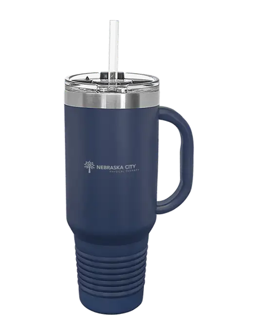 Polar Camel 40 oz. Powder Coated Vacuum Insulated Navy Travel Mug with Straw w/Nebraska City Logo