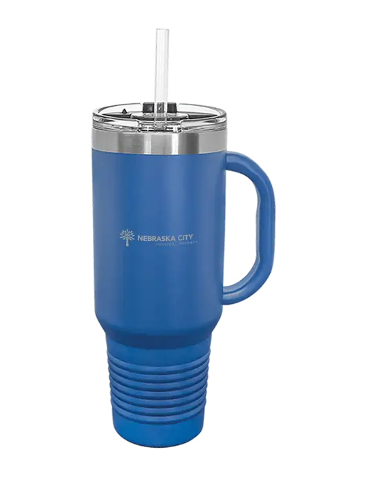 Polar Camel 40 oz. Powder Coated Vacuum Insulated Royal Travel Mug with Straw w/Nebraska City Logo
