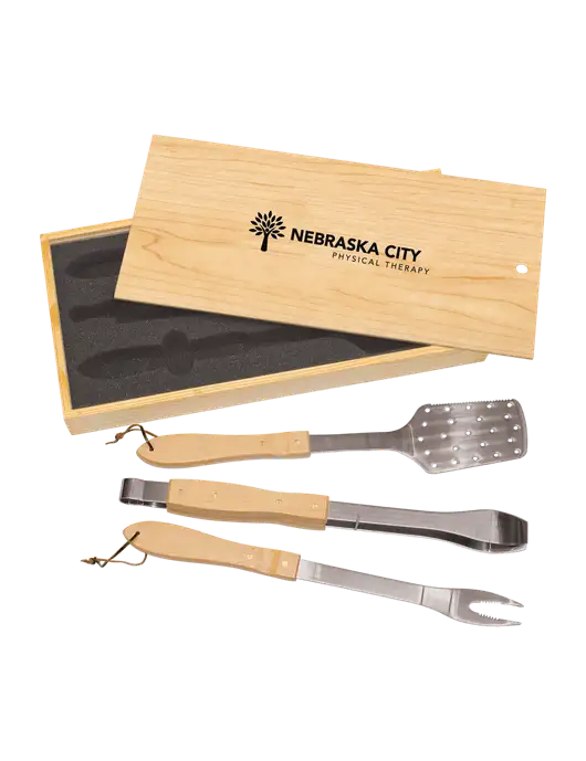 Wood BBQ Gift Set w/Nebraska City Logo