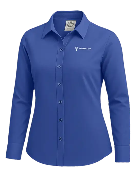 Brooks Brothers Womens Royal Blue Wrinkle-Free Stretch Nailhead Shirt w/Nebraska City Logo