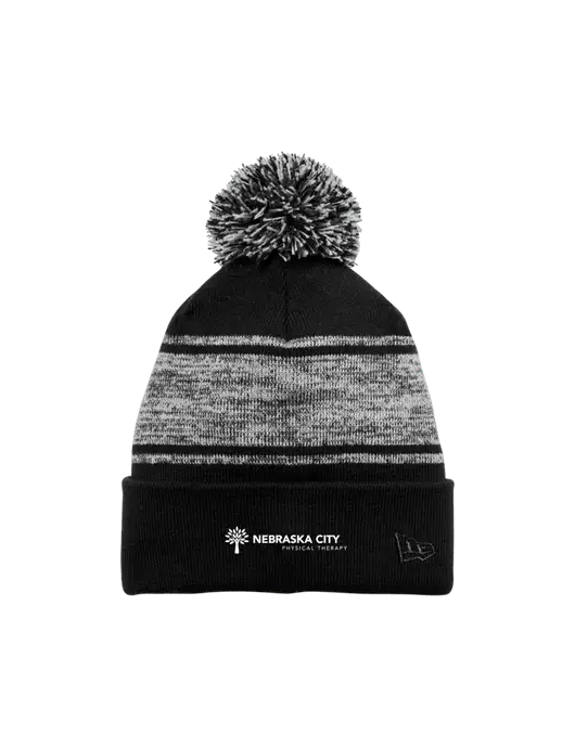 New Era Black/Charcoal Knit Chilled Pom Beanie w/Nebraska City Logo