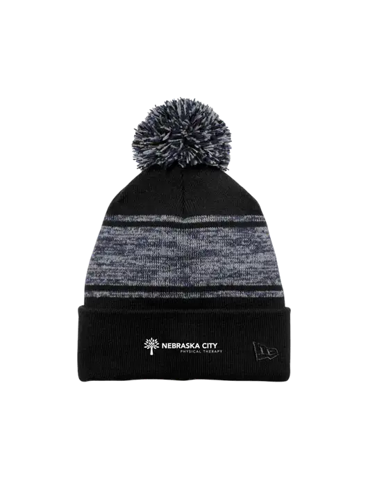 New Era Black/Navy Knit Chilled Pom Beanie w/Nebraska City Logo