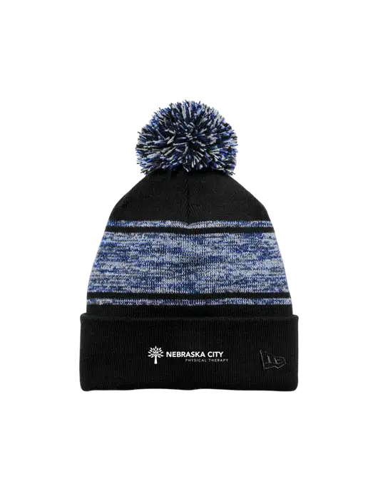 New Era Black/Royal Knit Chilled Pom Beanie w/Nebraska City Logo