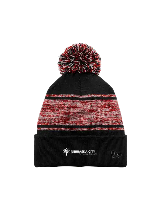 New Era Black/Red Knit Chilled Pom Beanie w/Nebraska City Logo