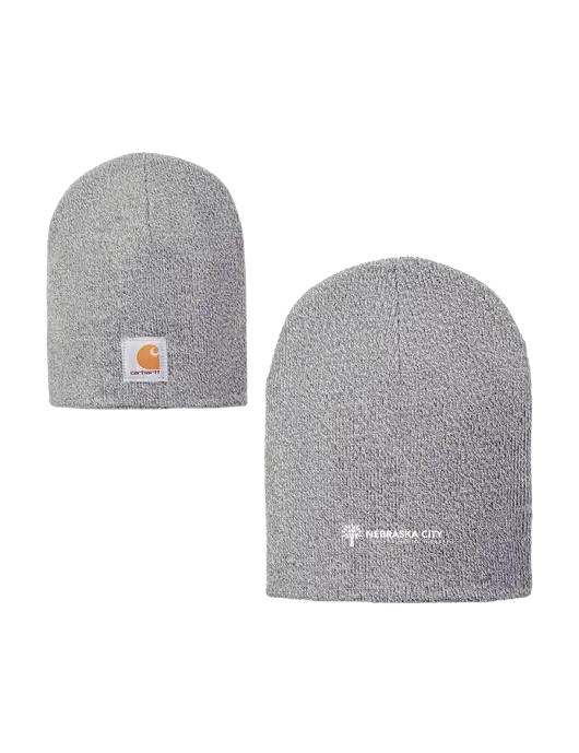 Carhartt Light Grey Heather Acrylic Knit Hat w/Nebraska City Logo