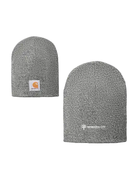 Carhartt Medium Grey Heather Acrylic Knit Hat w/Nebraska City Logo