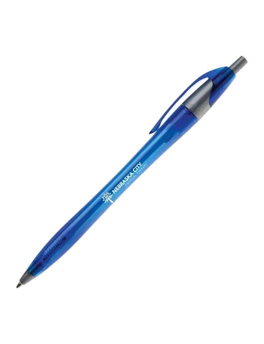 Novella Translucent Blue/Silver Jewel Pen - Blue Ink w/Nebraska City Logo