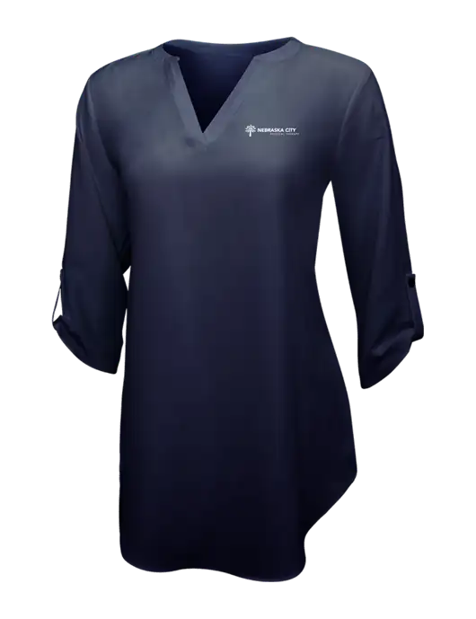 Navy Womens 3/4 Sleeve Tunic Blouse w/Nebraska City Logo