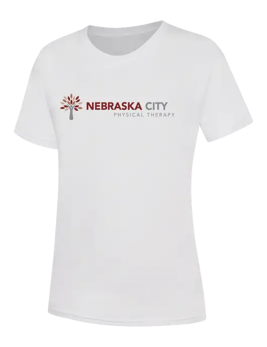 Womens White Core Blend Tee w/Nebraska City Logo