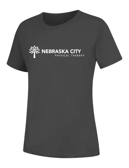 Womens Charcoal Core Blend Tee w/Nebraska City Logo