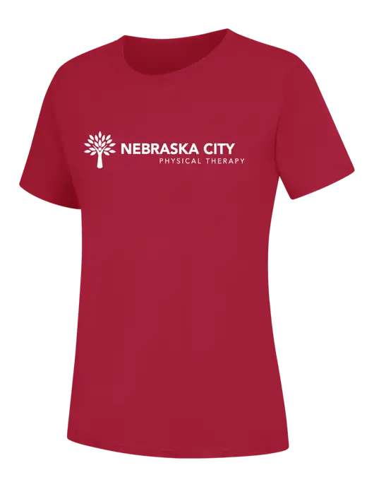 Womens Red Core Blend Tee w/Nebraska City Logo