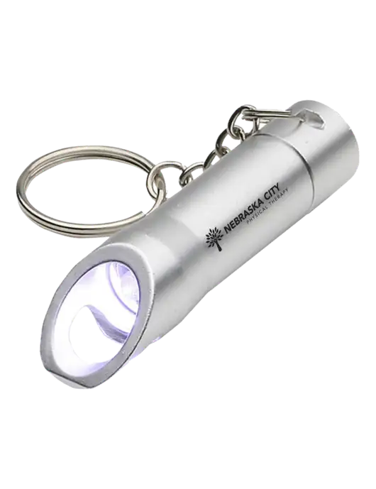 Silver Pocket LED Flashlight with Bottle Opener & Keychain w/Nebraska City Logo