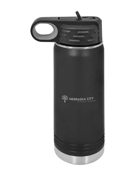 Polar Camel 20 oz Powder Coated Black Vacuum Insulated Water Bottle w/Nebraska City Logo