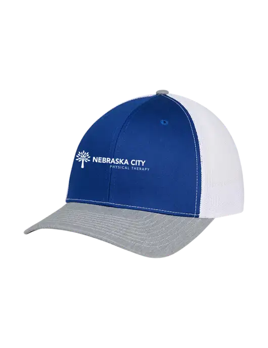 Richardson Adjustable Snapback Original 112 Trucker Cap Royal/HeatherGrey/White Mesh w/Nebraska City Logo