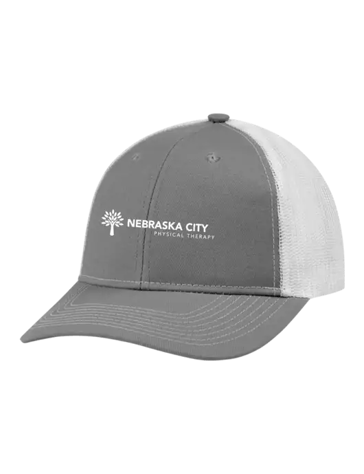 Snapback Ponytail Trucker Cap Light Medium Heather Grey w/White Mesh w/Nebraska City Logo