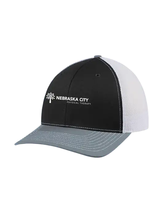 Richardson Adjustable Snapback Original 112 Trucker Cap Black/Light Heather Grey/White Mesh w/Nebraska City Logo