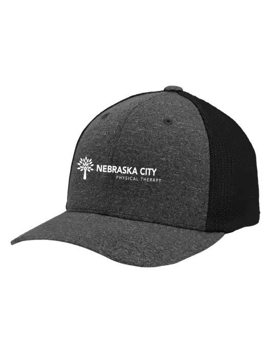 Flexfit Black/Dark Charcoal Heather Melange Mesh Back Trucker Cap w/Nebraska City Logo
