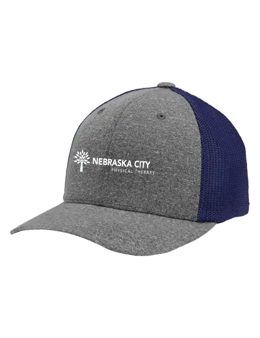 Flexfit Navy/Medium Grey Heather Melange Mesh Back Trucker Cap w/Nebraska City Logo