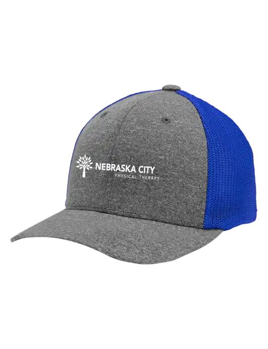 Flexfit Royal/Medium Grey Heather Melange Mesh Back Trucker Cap w/Nebraska City Logo