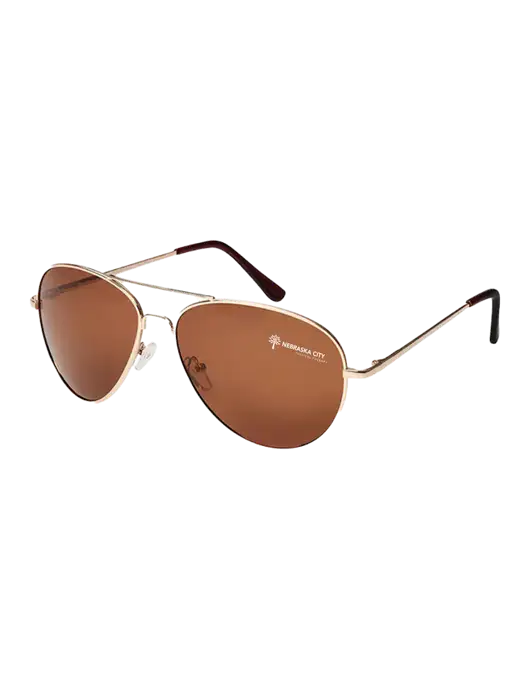 Aviator Coffee Brown with Gold Sunglasses  w/Nebraska City Logo