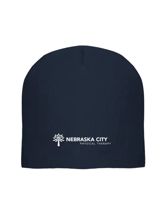 Solid Navy Element Knit Beanie w/Nebraska City Logo
