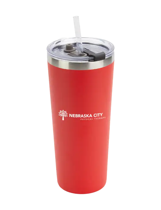 Brighton Red 20 oz Insulated Tumbler & Straw w/Nebraska City Logo